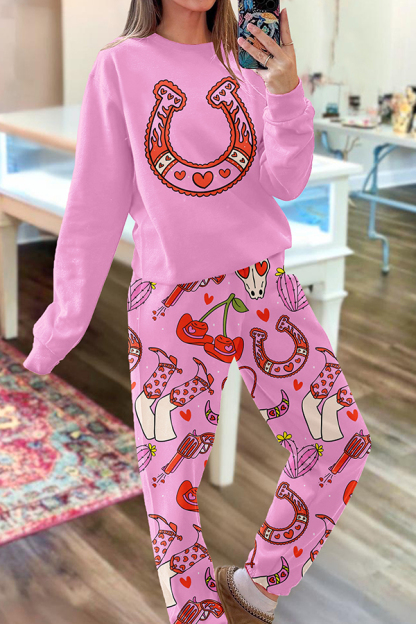 Valentine's Day Western Horseshoe Top And Pants Two-Piece Set