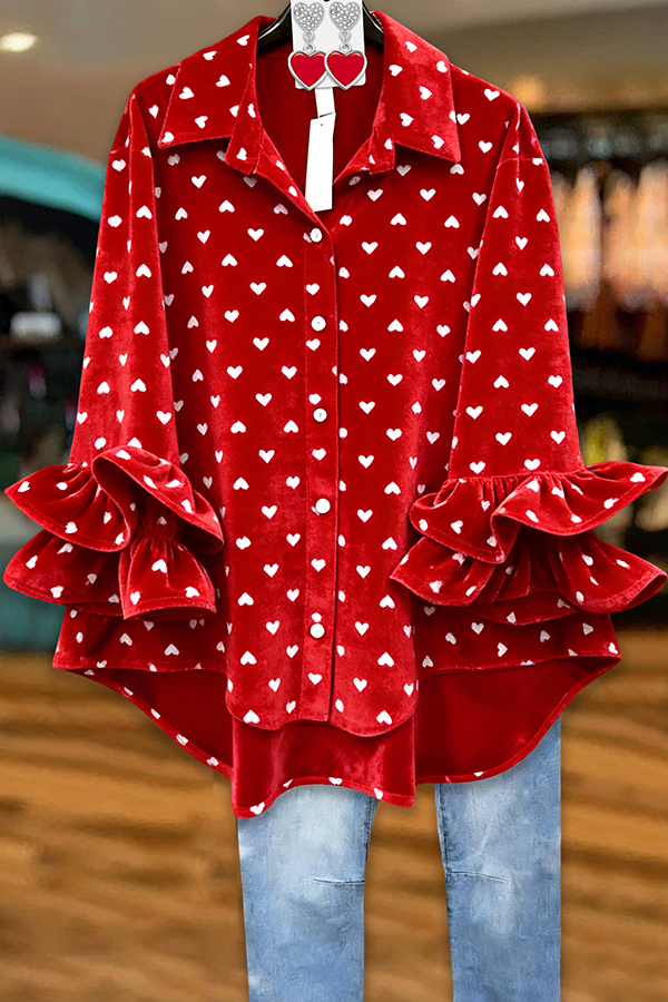 Classic Valentine's Day Heart Velvet Blouses
