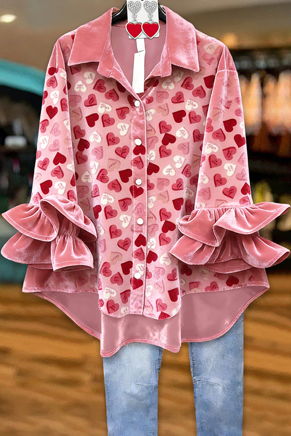 Sweet Valentine's Day Heart Velvet Blouses