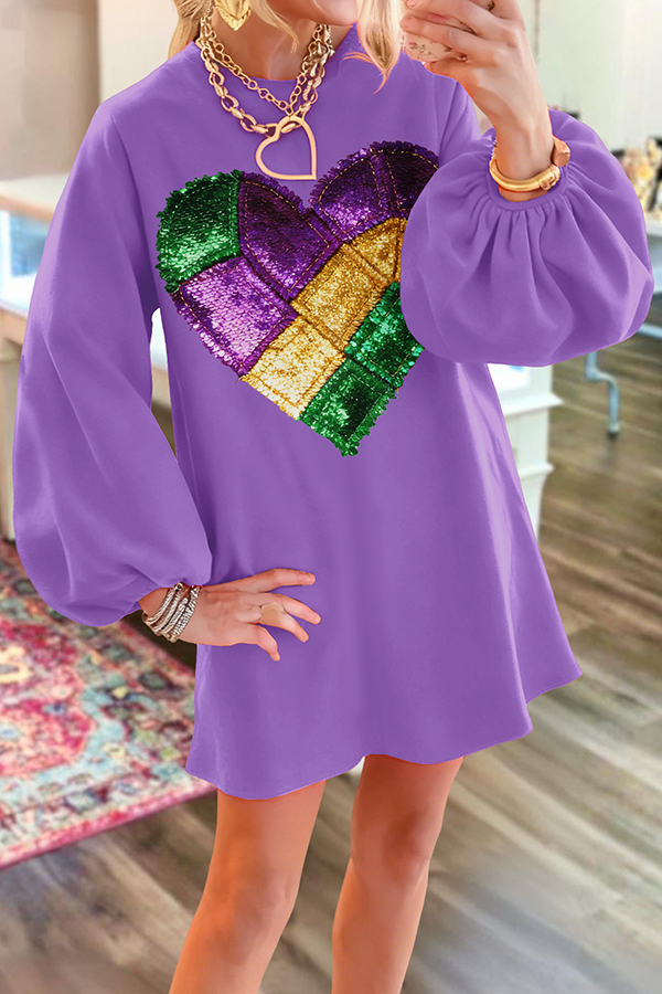 Mardi Gras Heart Sweatshirt Dress