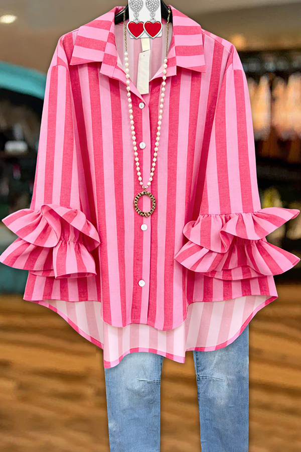 Valentine's Day Striped Ruffled Blouses