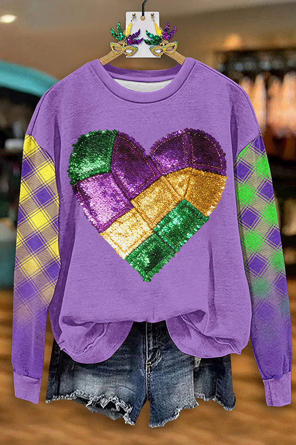 Mardi Gras Heart Plaid Sweatshirt