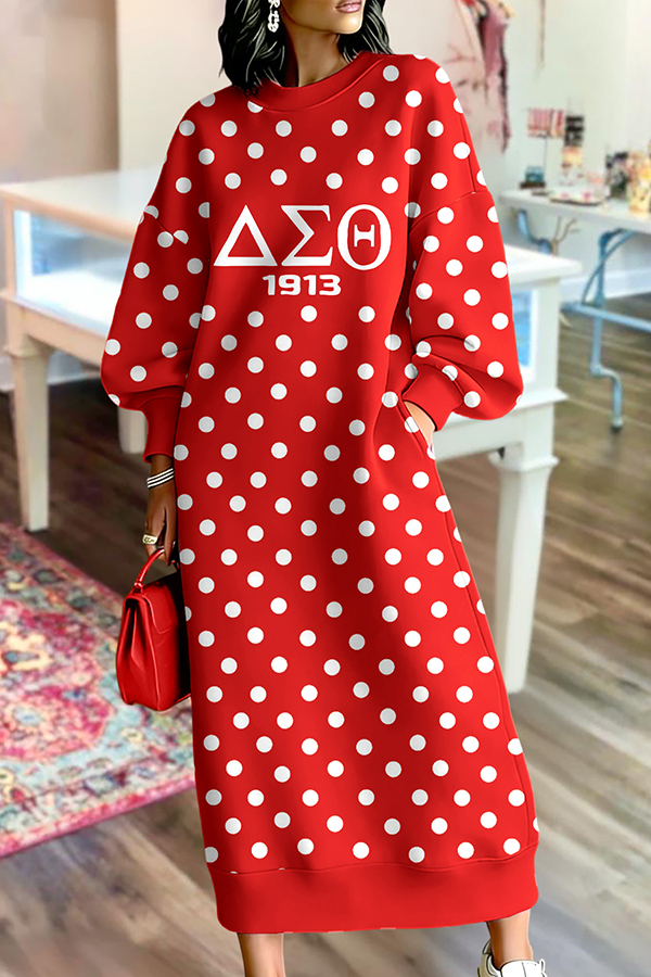 Delta Sigma Theta Sorority Polka Dot Long Sweatshirt Dress