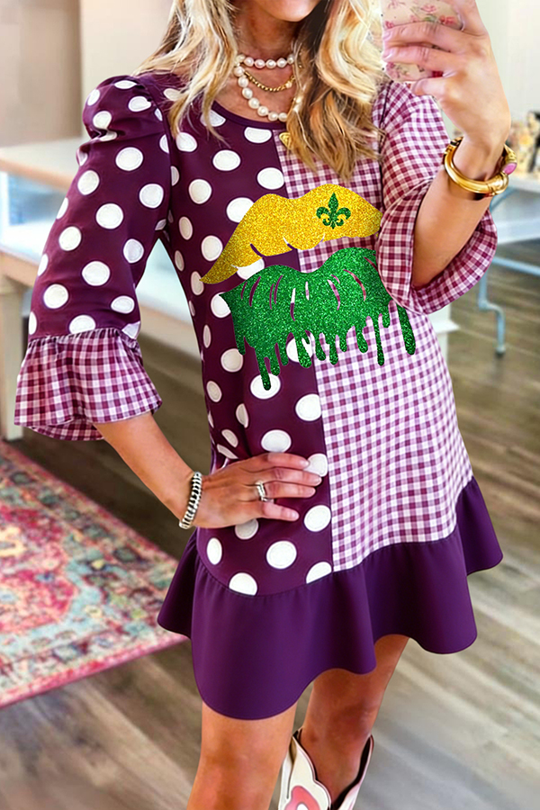 Mardi Gras Polka Dot Plaid Dress