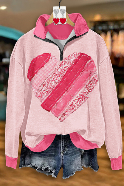 Sweet Valentine's Day Heart Zipper Sweatshirt