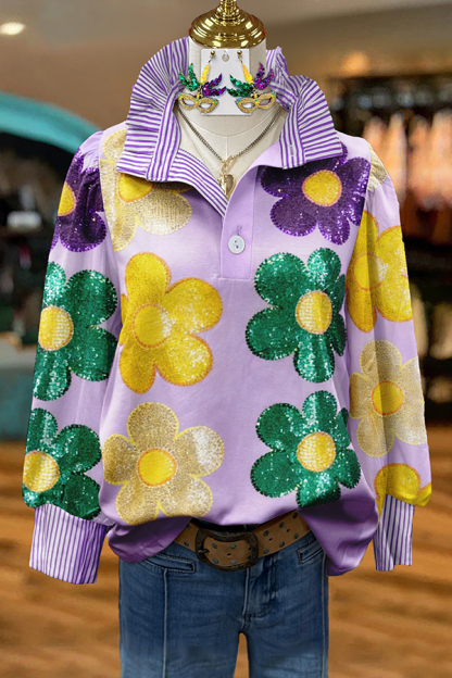 Mardi Gras Floral Stripe Blouse