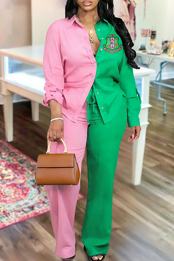 Alpha Kappa Alpha Sorority Color Block Shirt And Pants Two-Piece Set
