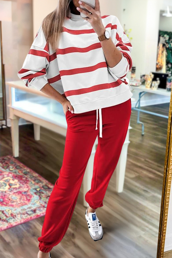 Women's set | Classic Striped Top And Pants Two-Piece Set |mywesternoutfit