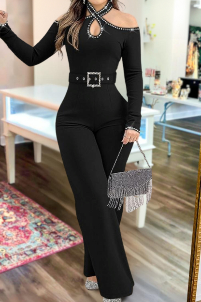 Elegant Rhinestone Cross Jumpsuit