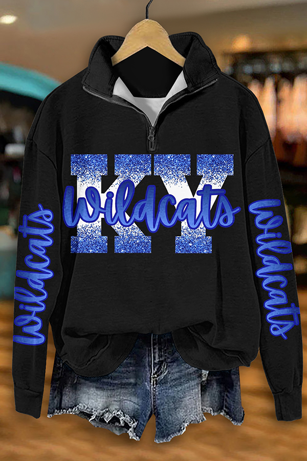 Casual Blue And White Game Day Zipper Sweatshirt