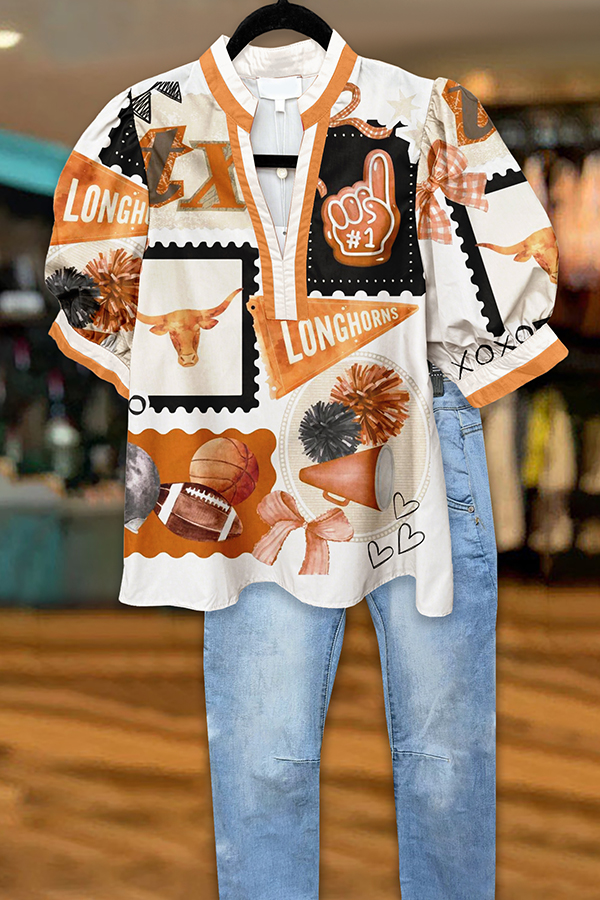 Game Day Longhorns Puff Sleeve Blouse
