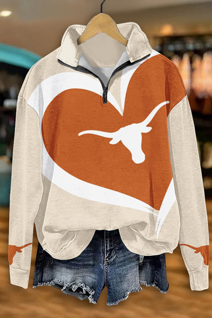 Game Day Longhorns Heart Zipper Sweatshirt