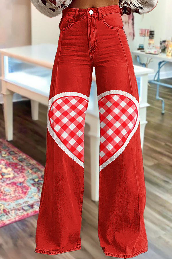 Sweet Valentine's Day Heart Wide-Leg Pants