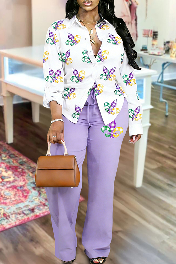 Mardi Gras Shirt And Pants Two-Piece Set
