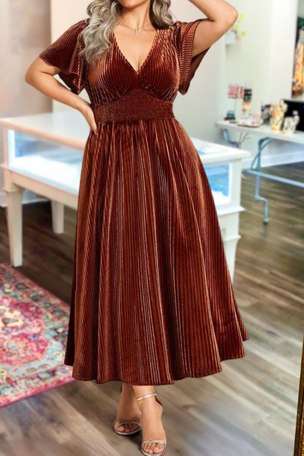 Elegant Velvet V-Neck Maxi Dress