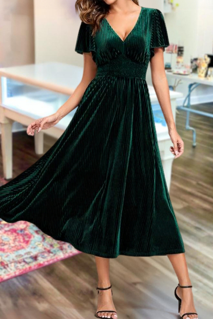 Elegant Velvet V-Neck Maxi Dress