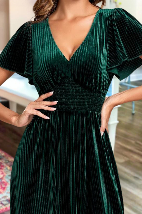 Elegant Velvet V-Neck Maxi Dress