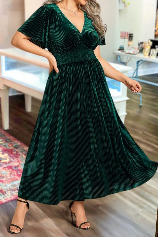 Elegant Velvet V-Neck Maxi Dress