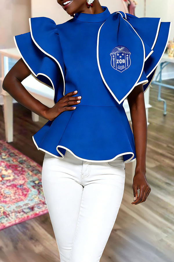 Elegant Zeta Phi Beta Sorority Exaggerated Flutter Sleeve Blouse