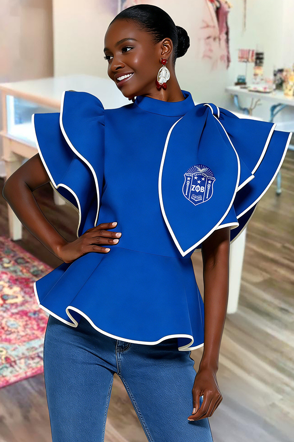 Elegant Zeta Phi Beta Sorority Exaggerated Flutter Sleeve Blouse