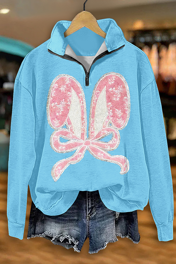 Cute Easter Bunny Ear Zipper Sweatshirt