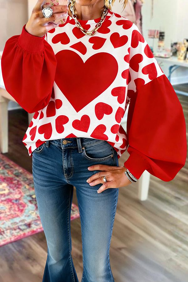 Valentine's Day Heart Lantern Sleeve Sweatshirt
