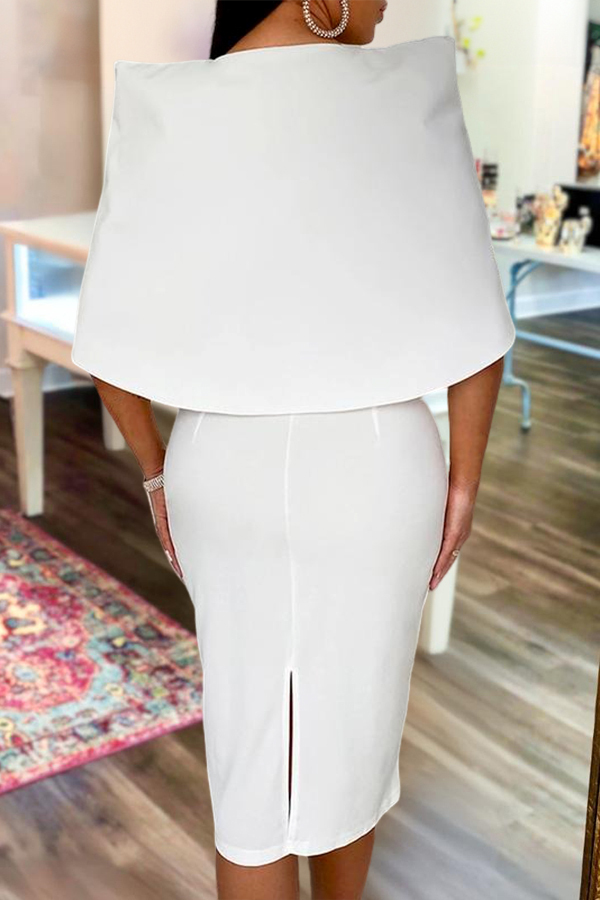 Elegant White Cape-Style Unbelted Dress