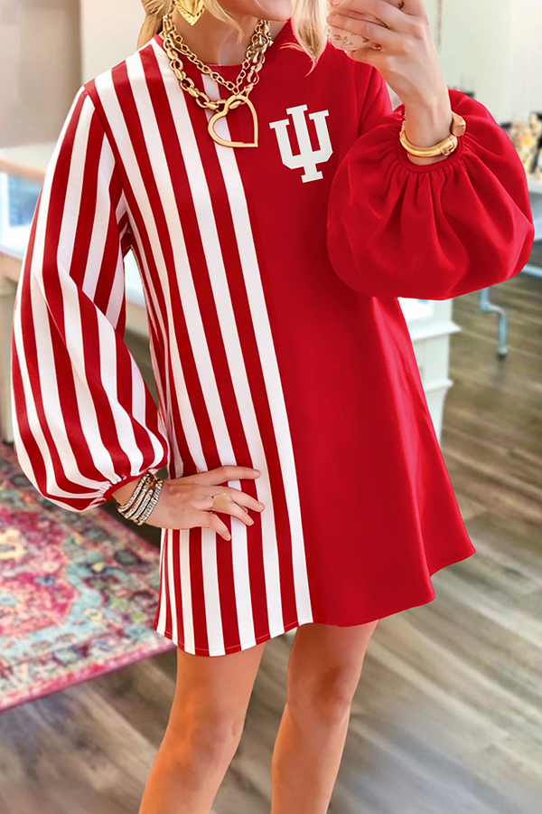 Game Day Red And White Striped Sweatshirt Dress