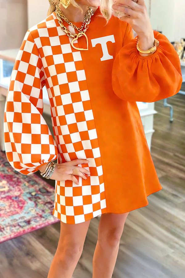 Game Day Orange Checkerboard Sweatshirt Dress