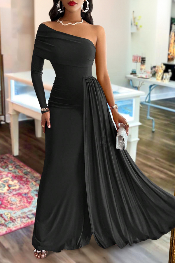 Elegant Ruffled Flowy One-Shoulder Dress