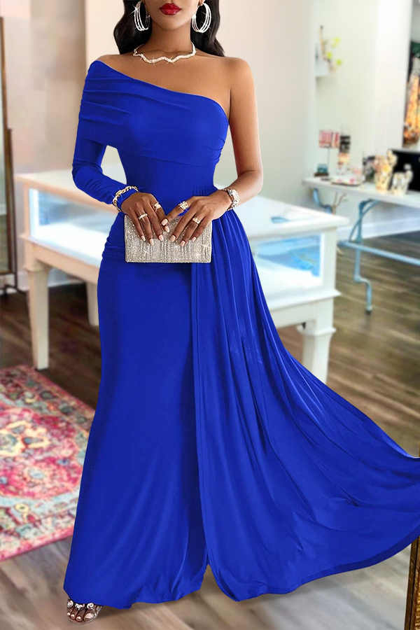 Elegant Ruffled Flowy One-Shoulder Dress