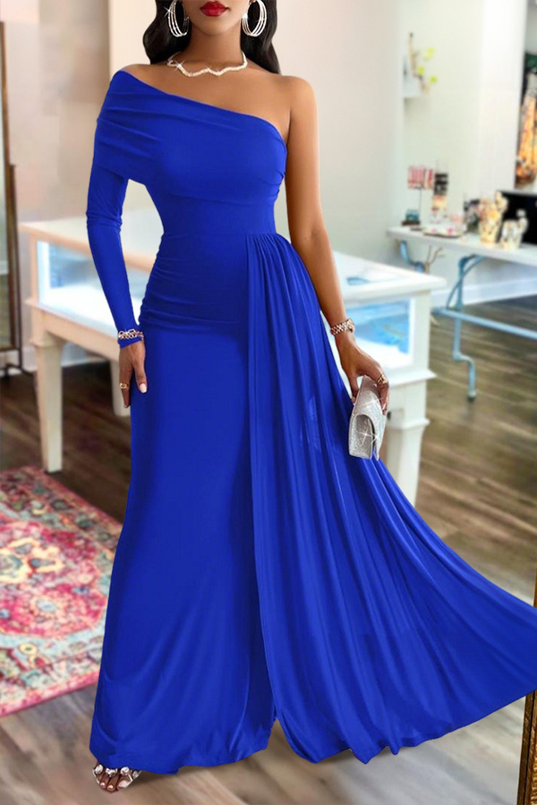 Elegant Ruffled Flowy One-Shoulder Dress