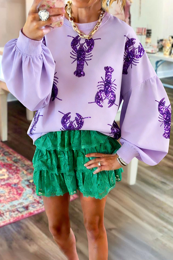Mardi Gras Crawfish Lantern Sleeve Sweatshirt