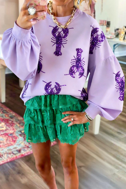 Mardi Gras Crawfish Lantern Sleeve Sweatshirt