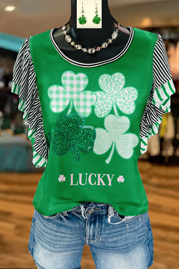 St. Patrick's Day Clover Flutter Sleeve T-Shirt