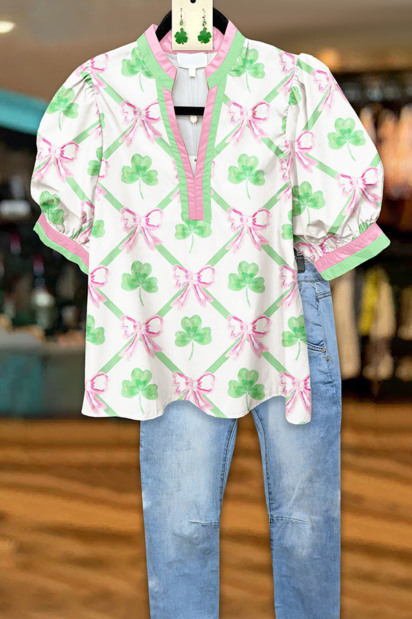 St. Patrick's Day Clover Puff Sleeve Blouses