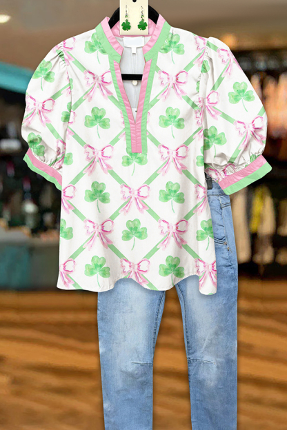 St. Patrick's Day Clover Puff Sleeve Blouses