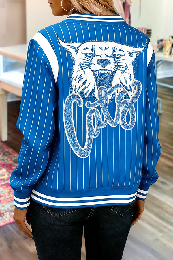 Game Day Blue And White Striped Flight Jacket