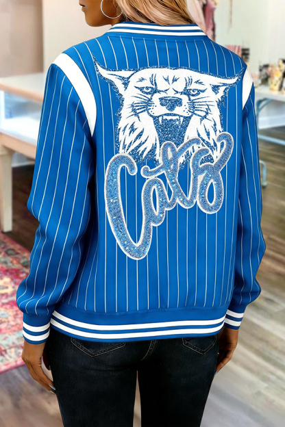Game Day Blue And White Striped Flight Jacket