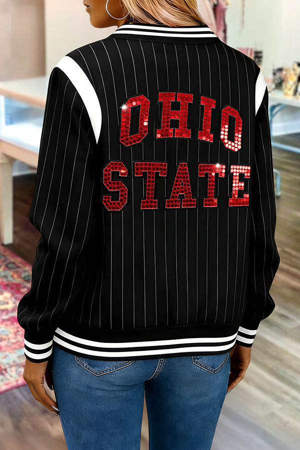 Game Day O Black And Red Striped Flight Jacket
