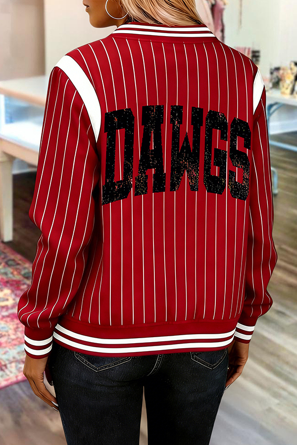Game Day Red And White Striped Flight Jacket
