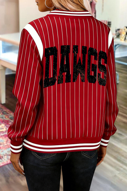 Game Day Red And White Striped Flight Jacket