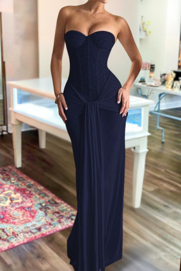 Elegant Waist Cinched Sash Bandeau Dress