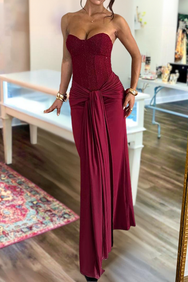 Elegant Waist Cinched Sash Bandeau Dress