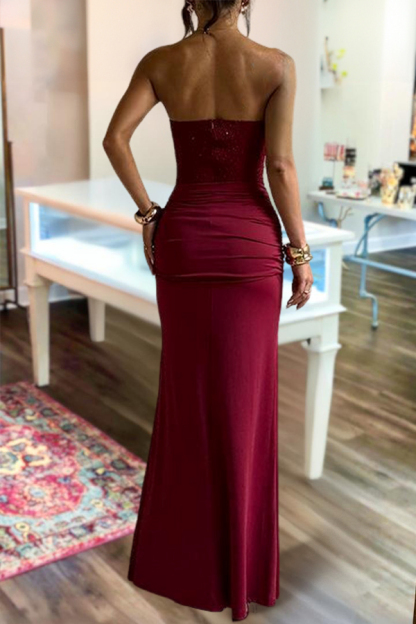 Elegant Waist Cinched Sash Bandeau Dress