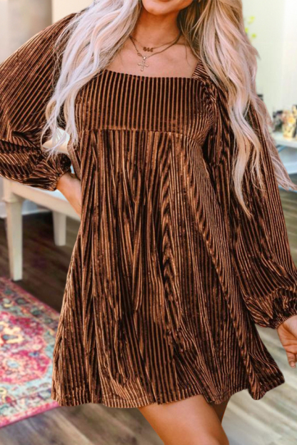 Classic Textured Velvet Square Neck Dress