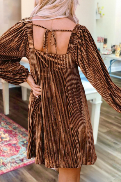 Classic Textured Velvet Square Neck Dress