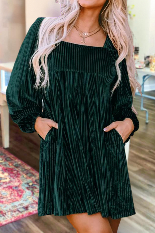 Classic Textured Velvet Square Neck Dress