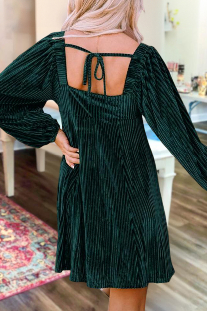 Classic Textured Velvet Square Neck Dress