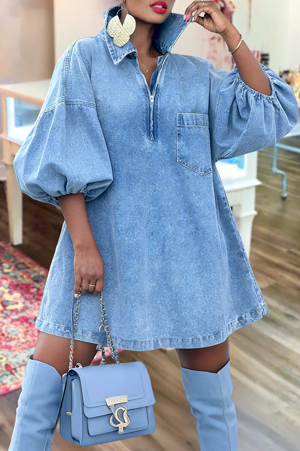 Classic Solid Color Denim Dress